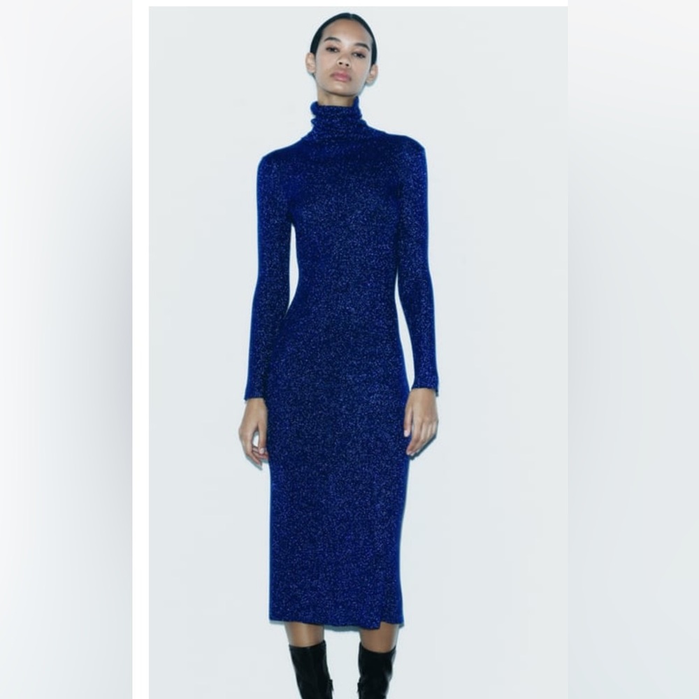 METALLIC THREAD KNIT MIDI DRESS